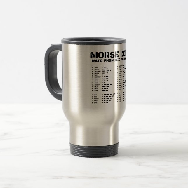 Caneca Térmica Código Morse Alfabeto Telefônico da OTAN (Frente Esquerda)