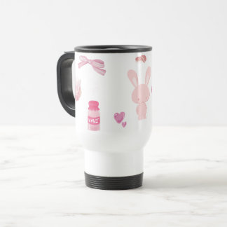 Caneca Térmica Coelho de Leite de Morango Rosa Pastel Fofo
