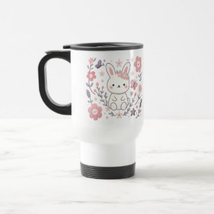 Caneca Térmica Coelho Floral Caprichoso com Flores Pastel