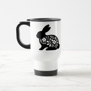 Caneca Térmica Coelho Floral Estêncil Mug - Café Coelho Bonito