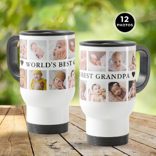 Caneca Térmica Colagem de 12 Fotos Moderna Preto Avô do Mundo Mel