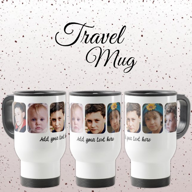 Caneca Térmica colagem de 5 fotos adicionar texto branco (Criador carregado)