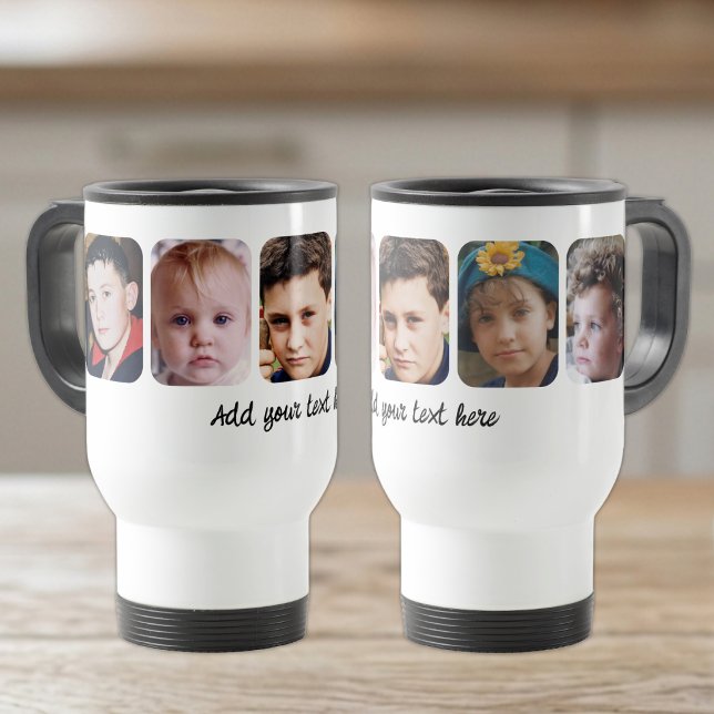 Caneca Térmica Colagem de 5 fotos adicionar texto branco (Criador carregado)