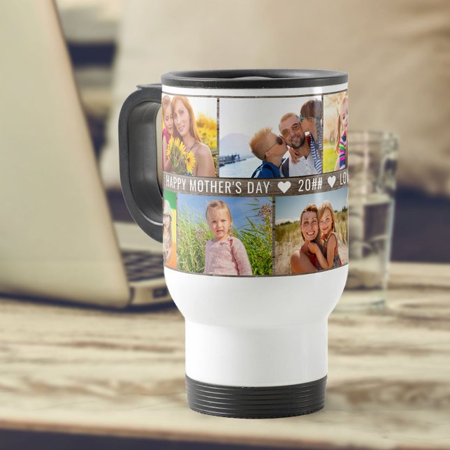 Caneca Térmica Colagem de Fotografias do dia de as mães 9 Fotogra (Criador carregado)