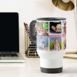 Caneca Térmica Colagem de Fotografias do dia de as mães com 8 Fot