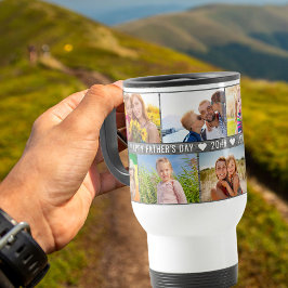 Caneca Térmica Colagem de Fotografias do dia de os pais 9 Fotogra