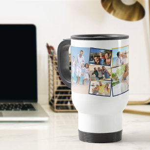 Caneca Térmica Colagem de Fotos da Família - Adicione 7 Fotos e T