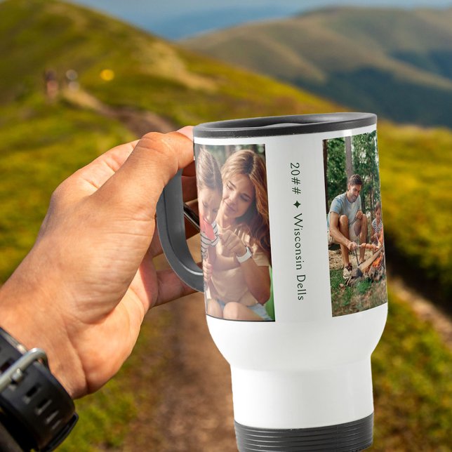 Caneca Térmica Colagem de Fotos da Família com 3 Fotos e Texto Pe (Criador carregado)