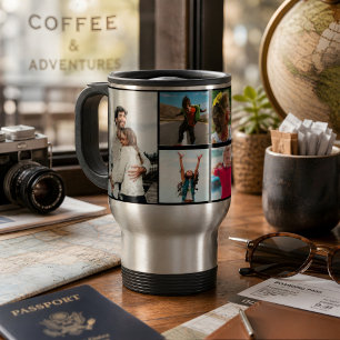 Caneca Térmica Colagem de Fotos da Família com 6 Fotos e Texto Pe