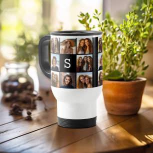 Caneca Térmica Colagem de Fotos Preto Sólido com Monograma Person
