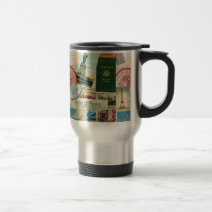 Caneca Térmica colagem de viagens vintage moderna