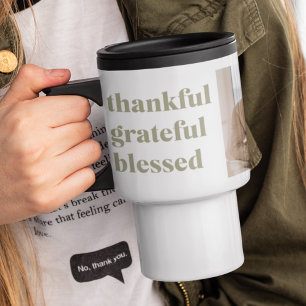 Caneca Térmica Colagem Moderna Três Fotos Feliz Dia de Ação de