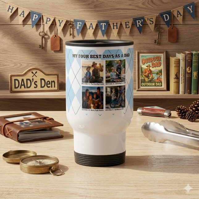 Caneca Térmica Colagem Rustic Argyle 4 Fotos dos Melhores Dias de (Criador carregado)