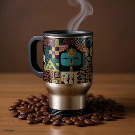 Caneca Térmica Colcha de Retalhos de Arte Popular Terrosa Suave