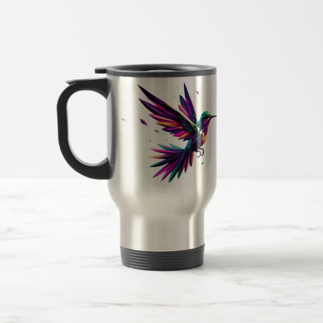 Caneca Térmica Colibrí Arcoíris Geométrico – Arte Moderno Vibrant (Esquerda)