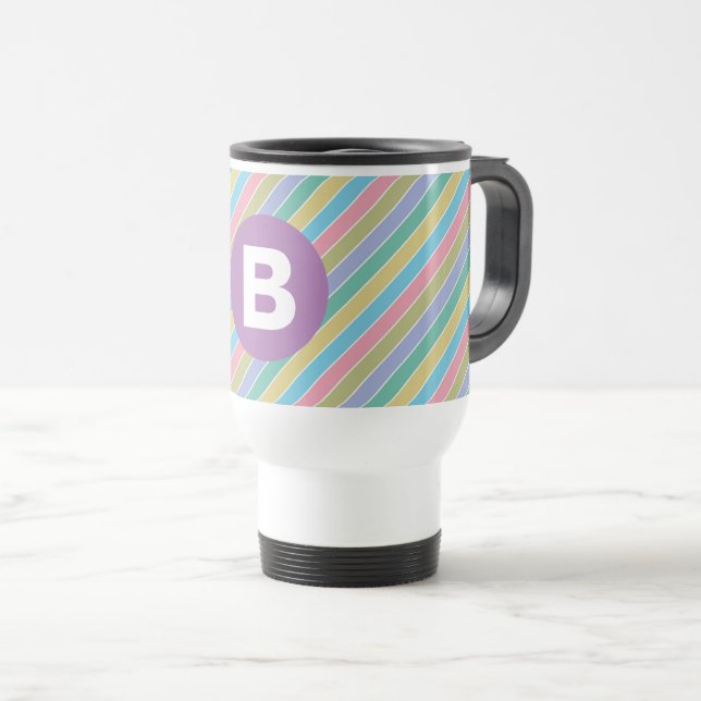 Caneca Térmica Colorful Diagonal Candy Stripes Purple Monogram (Frente Esquerda)