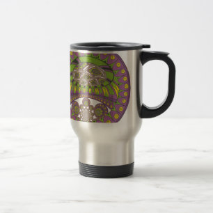 Caneca Térmica Colorida Pó Amarelo, renda decorativa, padrão étni