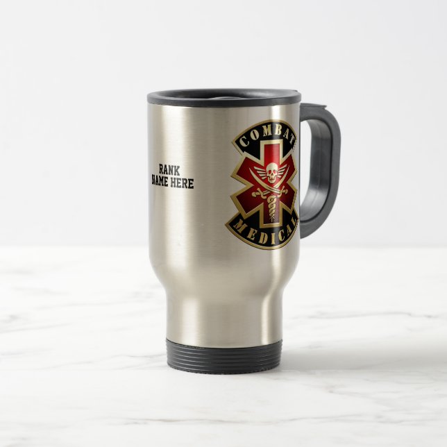 Caneca Térmica Combate ao crânio e espadas médicas personalizávei (Frente Esquerda)