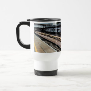 Caneca Térmica Comboio azul e branco, no caminho de ferro