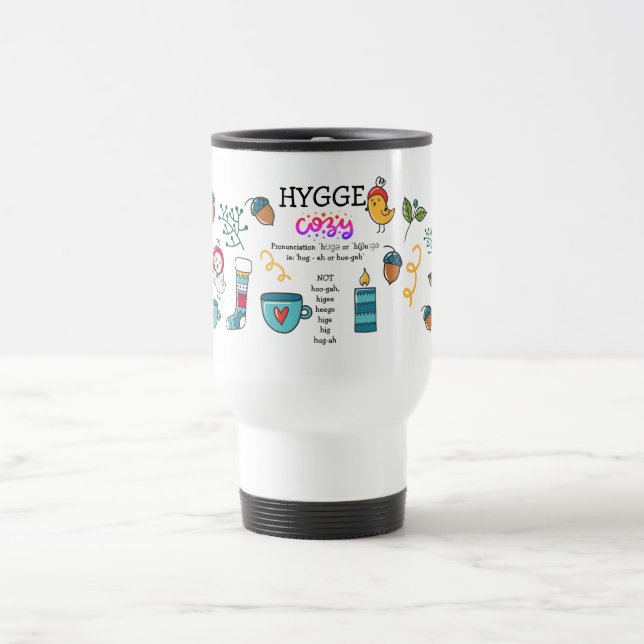 Caneca Térmica Como dizer HYGGE FELIZ Arte Folclórica Aquecimento (Centro)