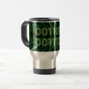 Caneca Térmica Computação verde vibrante com código binário 69 do