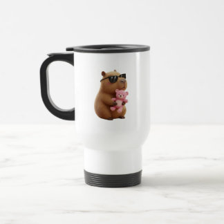 Caneca Térmica Cool Chill Capybara Hugging Teddy Bear Travel Mug