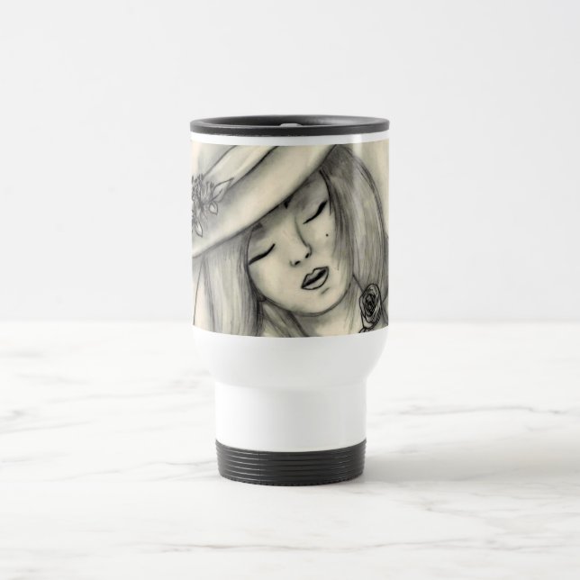 Caneca Térmica copo da menina do sono do desenho de lápis (Centro)