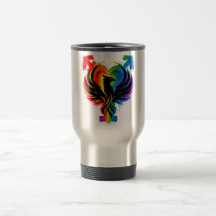 Caneca Térmica Copo de Viagem Coração de Fênix Arco-íris