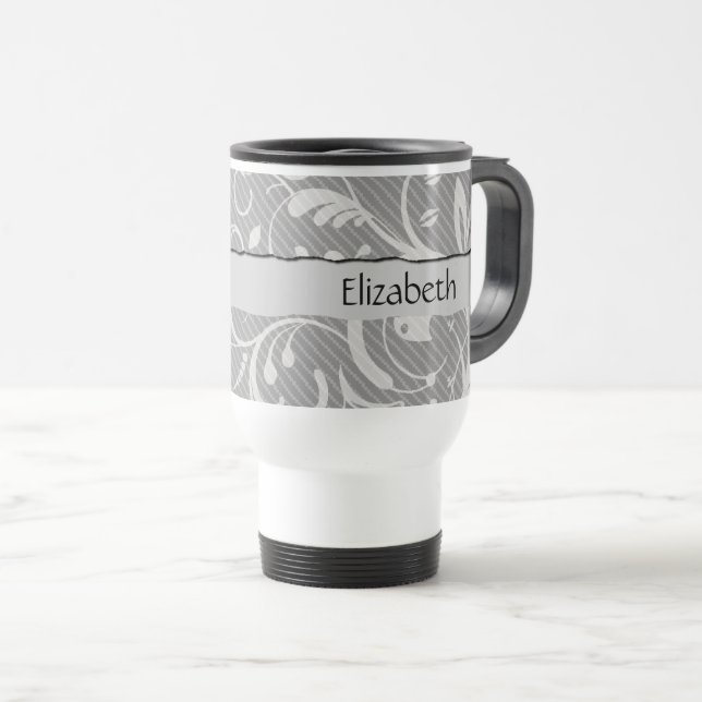 Caneca Térmica Cor damasco, Cinza, Seu Nome (Frente Esquerda)