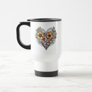 Caneca Térmica Coração Floral Personalizado com Mensagem Sentimen