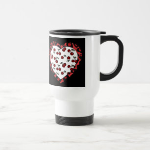 Caneca Térmica Corações de Impressão de Leopardo Cerejas Rockabil