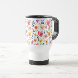 Caneca Térmica Corações e Flores de Aquarelas Cheias - Whimsical