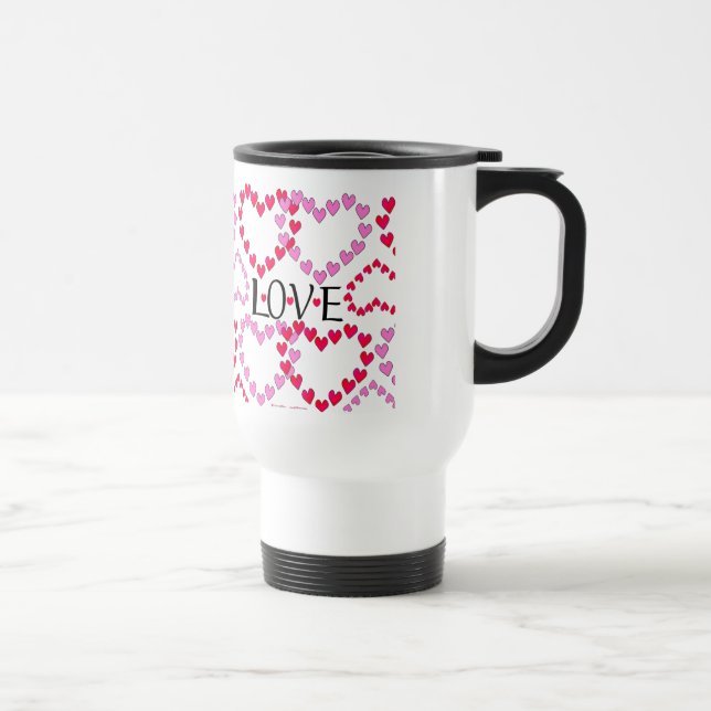 Caneca Térmica Corações Pequenos, Vermelho Rosa, AMOR (Direita)