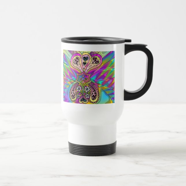 Caneca Térmica Corações Psicodélicos da década de 60 Flores Prese (Direita)