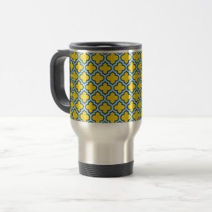 Caneca Térmica Corante amarelo e azul-bebê, latido, quatrefoil