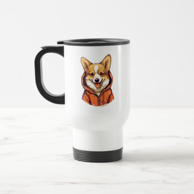 Caneca Térmica Corgi Engraçado Vestindo Moletom (Esquerda)
