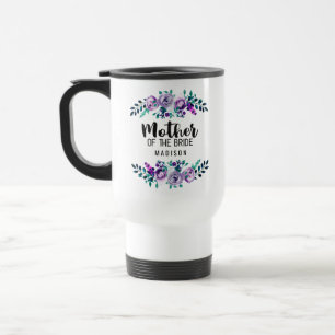 Caneca Térmica Coroa Floral Verde-Menta e Roxa Mãe da Noiva
