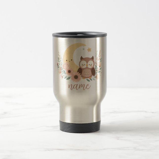 Caneca Térmica Coruja-bebê bonita com lua (Centro)