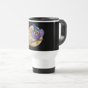 Caneca Térmica Coruja do Cartoon voando na vassoura