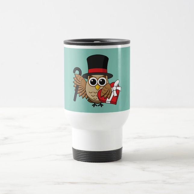Caneca Térmica Coruja sofisticada com caixa de chocolate cardíaco (Centro)