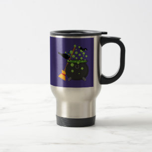 Caneca Térmica Corvo de Bruxa Fofa Olhando Para Uma Caldeira Borb