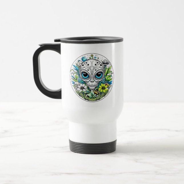 Caneca Térmica Cosmic Voyager | Alienígena Extraterrestre Floral (Esquerda)