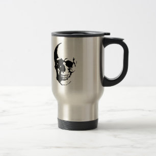 Caneca Térmica Crânio - Arte de Fantasia de Metal Negro e Branco