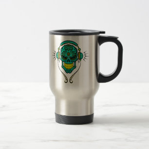 Caneca Térmica Crânio do açúcar do DJ - azul e amarelo