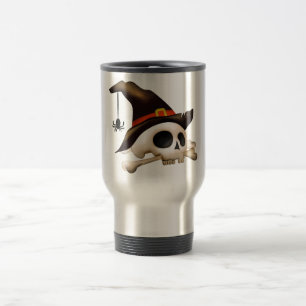 Caneca Térmica Crânio do Dia das Bruxas com o chapéu do osso e