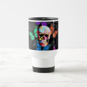 Caneca Térmica Crânio fantasma e borboletas coloridas