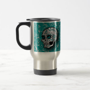 Caneca Térmica Crânio lunático do açúcar da cerceta e da prata