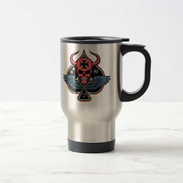 Caneca Térmica Crânio maltês voado afortunado do diabo das pás (Direita)