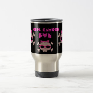 Caneca Térmica Crânios do pwn dos Gamers da menina com óculos de