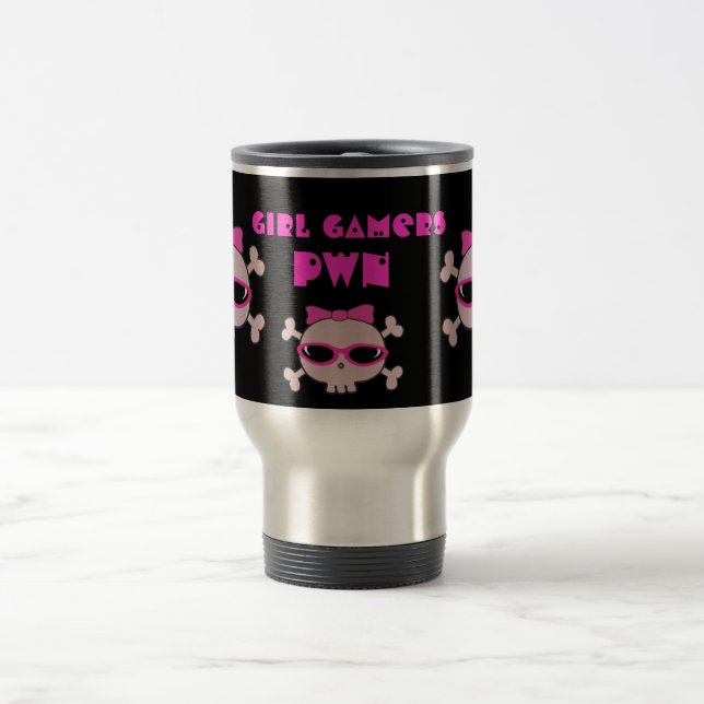 Caneca Térmica Crânios do pwn dos Gamers da menina com óculos de (Centro)